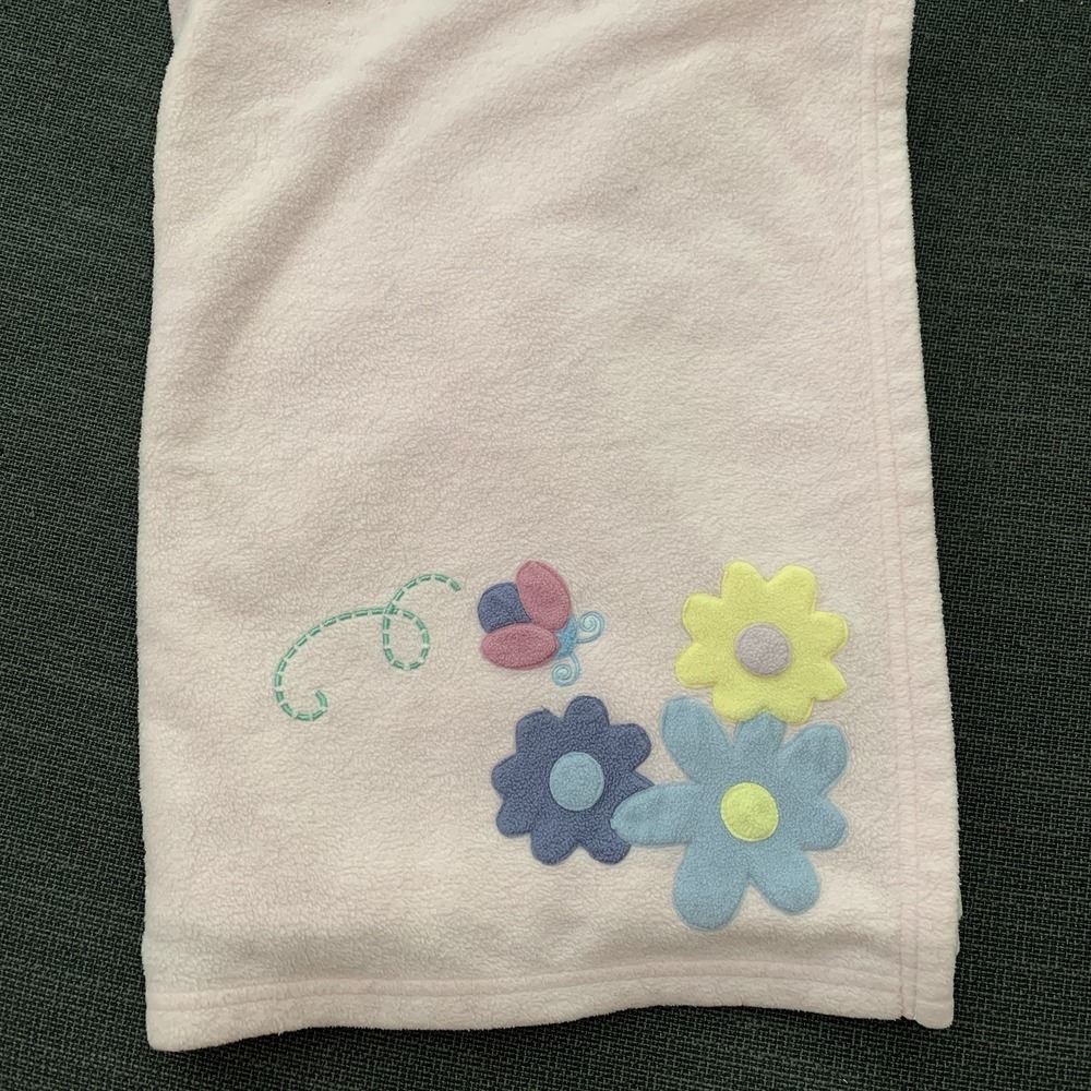 Vintage Cherokee‎ Baby Pink Baby Blanket Flowers Fleece